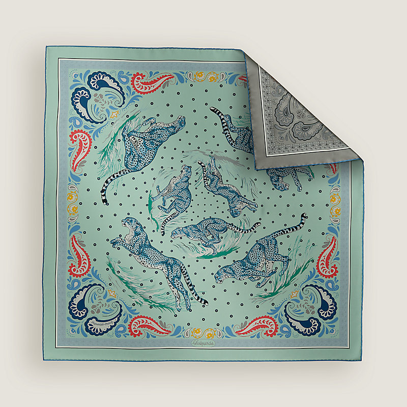 Guepards Bandana double face scarf 90 - Green | Hermès Canada